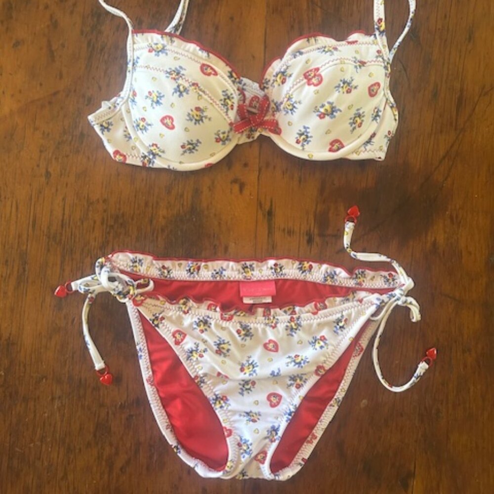 Betsey Johnson Floral & Hearts Bikini Set